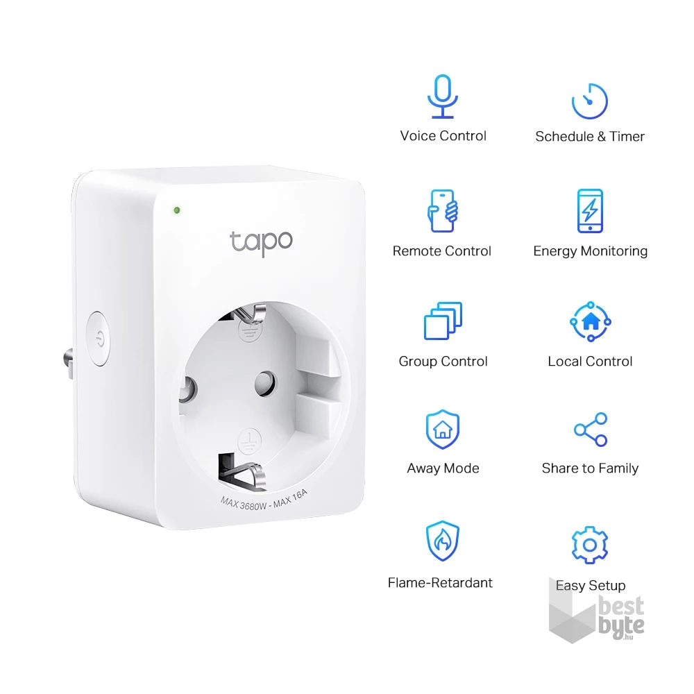TP-Link Tapo P110 Távolról vezérelhető 2,4GHz Wi-Fi-s Smart Plug Dugalj (1db-os)