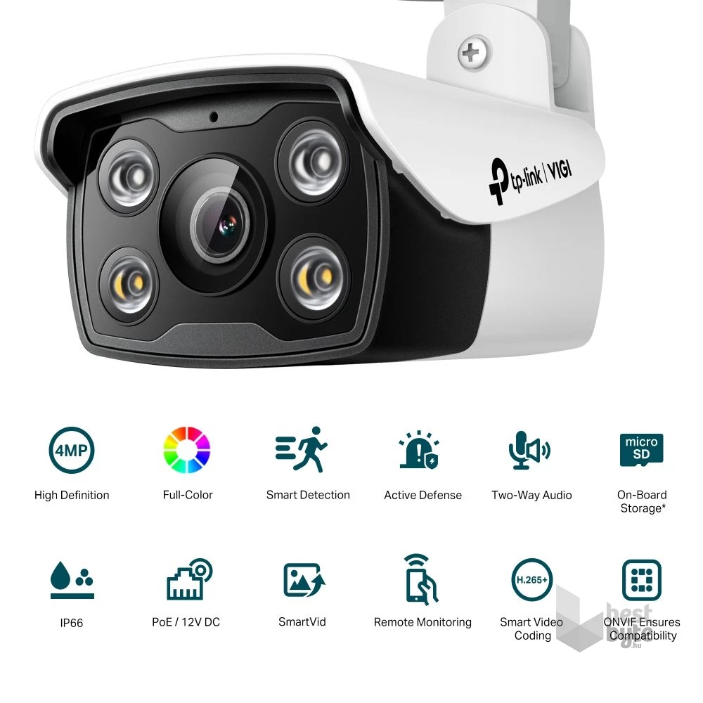 TP-Link VIGI C340 /4MP/6mm/kültéri/H265/IR30m/SD/Smart Detection/kétirányú hang/Full-Color IP csőkamera