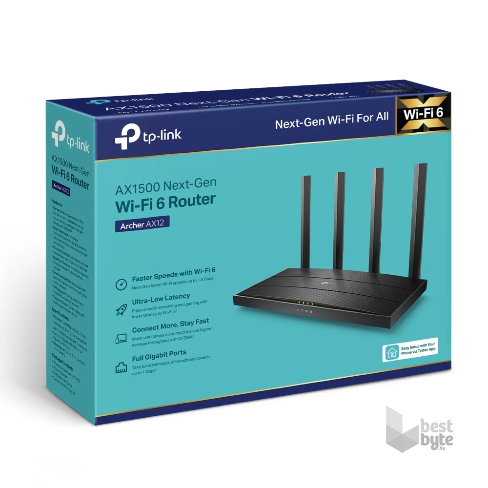 TP-Link Archer AX12 AX1500 Wi-Fi 6 802.11ax Dual-Band Vezeték nélküli Gigabit Router