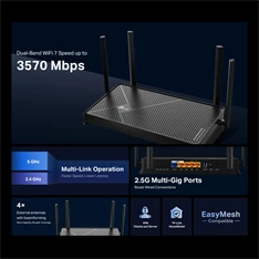 TP-Link Archer BE230 BE3600 fekete kétsávos Wi-Fi 7 router - R