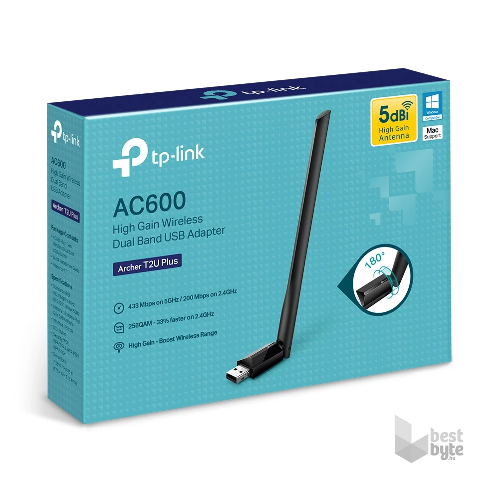 TP-Link Archer T2U PLUS AC600 nagy Teljesítményű, vezeték Nélküli, kétsávos, USB adapter