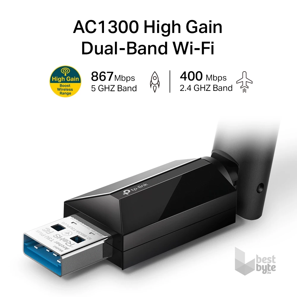 TP-Link Archer T3U plus AC1300 nagy teljesítményű, vezeték Nélküli, kétsávos, USB adapter