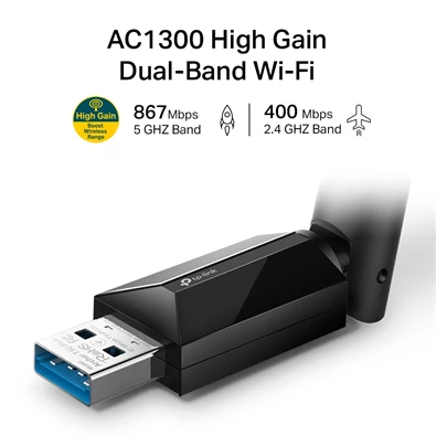 TP-Link Archer T3U plus AC1300 nagy teljesítményű, vezeték Nélküli, kétsávos, USB adapter