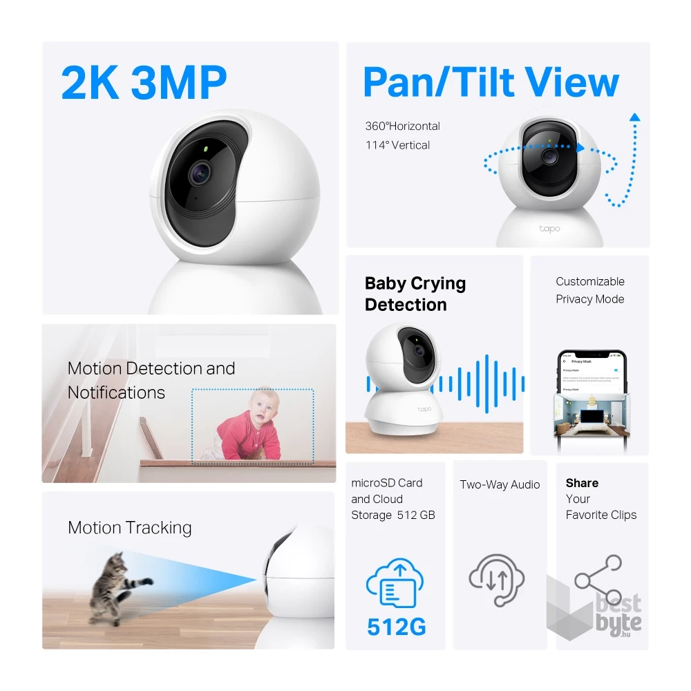 TP-Link TC71 2K 3MP otthoni fehér biztonsági Wi-Fi kamera -R