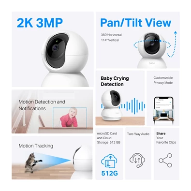 TP-Link TC71 2K 3MP otthoni fehér biztonsági Wi-Fi kamera -R