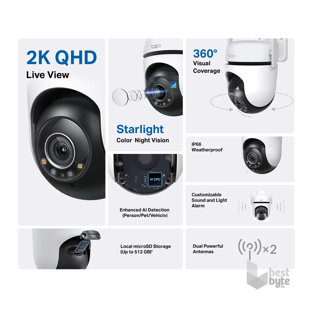 TP-Link Tapo C520WS 2K 4MP IP66 Night Vision kültéri biztonsági Wi-Fi kamera