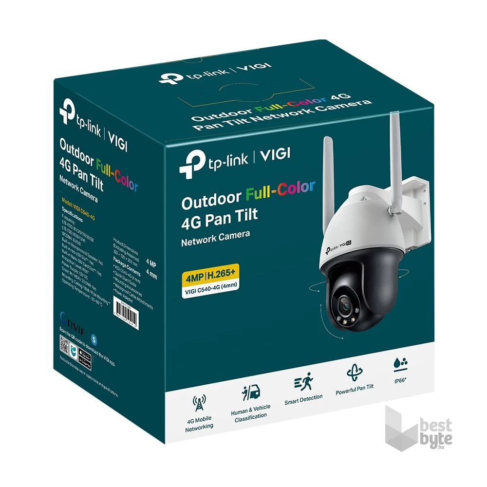 TP-Link VIGI C540-4G(4mm) /Kültéri/4MP/4mm/IR/LED30m/FullColor/Smart/Auto Tracking/kétirányú hang/ 4G IP PT kamera