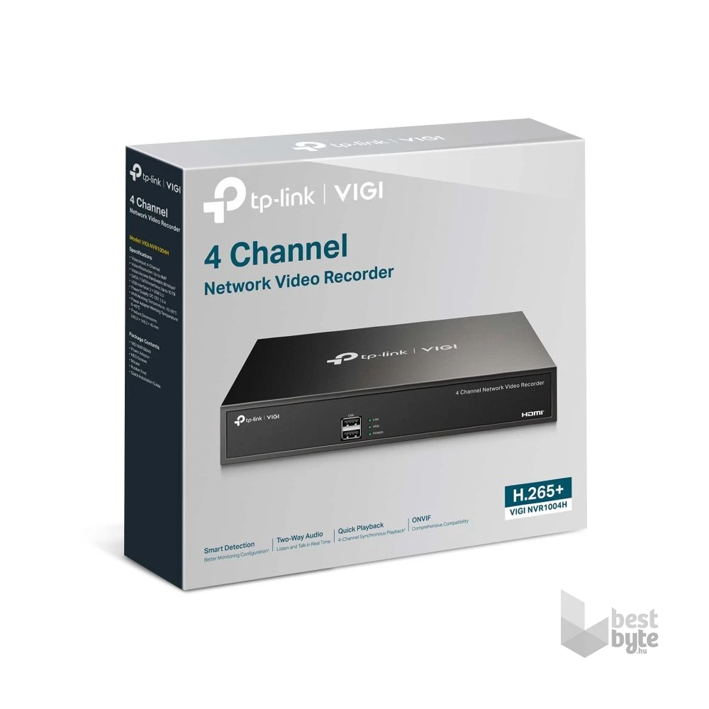 TP-Link VIGI NVR1004H /4 csatorna/H265+/80Mbps rögzítés/1x SATA/hálózati rögzítő (NVR)