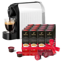 Tchibo Cafissimo Easy White kapszulás kávéfőző +Caf. Espresso Elegant Aroma 8x10db + Caf. Espresso Intense Aroma 8x10db