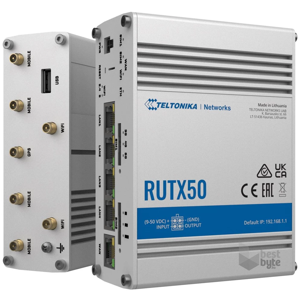 Teltonika RUTX50 4xGbE LAN 2xminiSIM 5G Dual Band Vezeték nélküli Gigabit ipari router