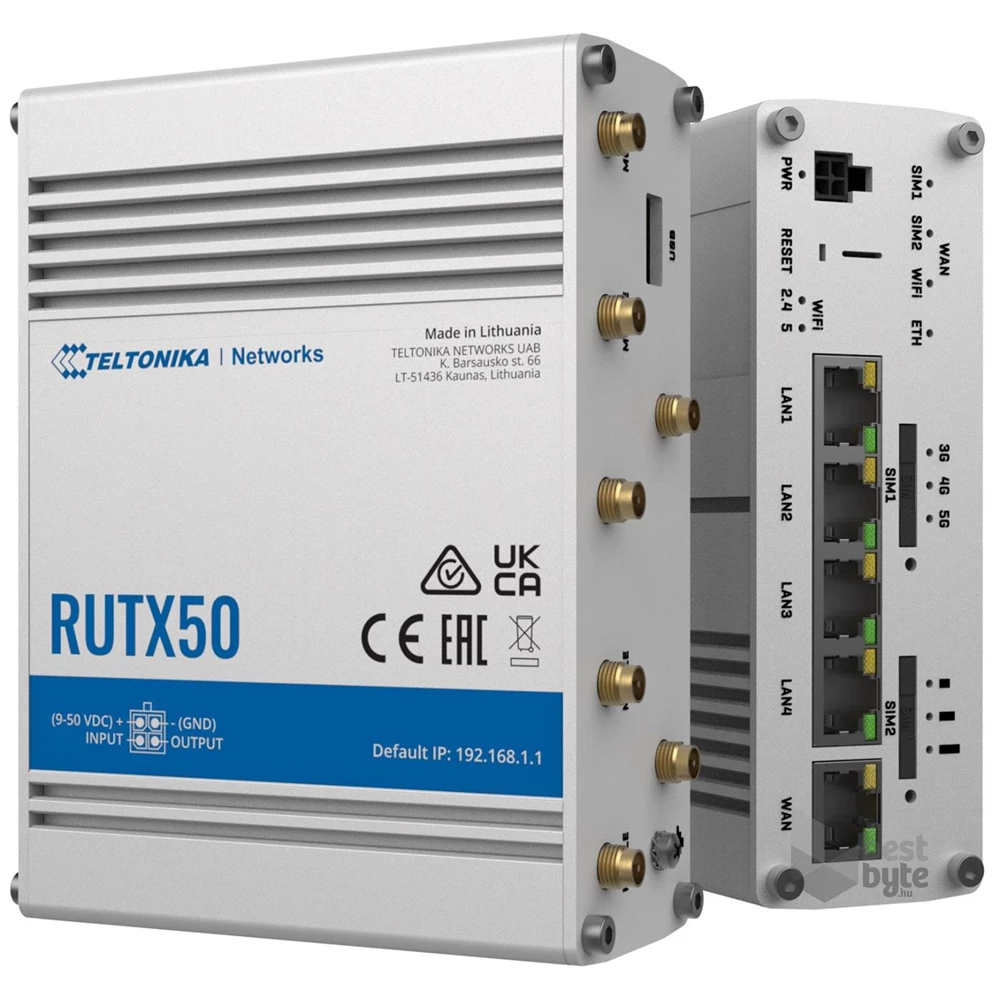 Teltonika RUTX50 4xGbE LAN 2xminiSIM 5G Dual Band Vezeték nélküli Gigabit ipari router