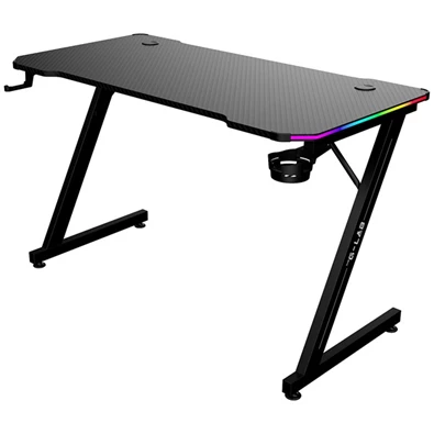 The G-Lab K DESK ELECTRON EX (120x60cm, fém, pohártartó, fejhallgatótartó, RGB LED) fekete gamer asztal