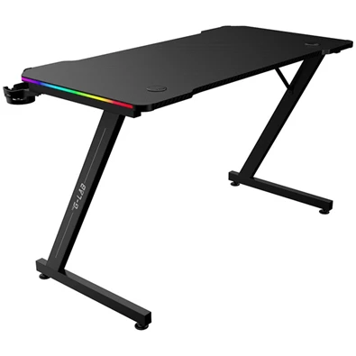The G-Lab K DESK ELECTRON EX (120x60cm, fém, pohártartó, fejhallgatótartó, RGB LED) fekete gamer asztal
