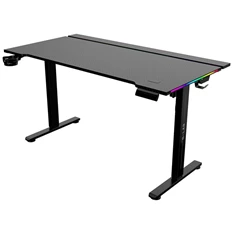 The G-Lab K DESK PLATINIUM (140x75cm, fém, pohár, fejhallgatótartó, motoros magasság áll., RGB) fekete gamer asztal
