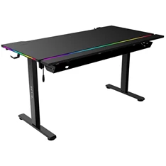 The G-Lab K DESK PLATINIUM (140x75cm, fém, pohár, fejhallgatótartó, motoros magasság áll., RGB) fekete gamer asztal