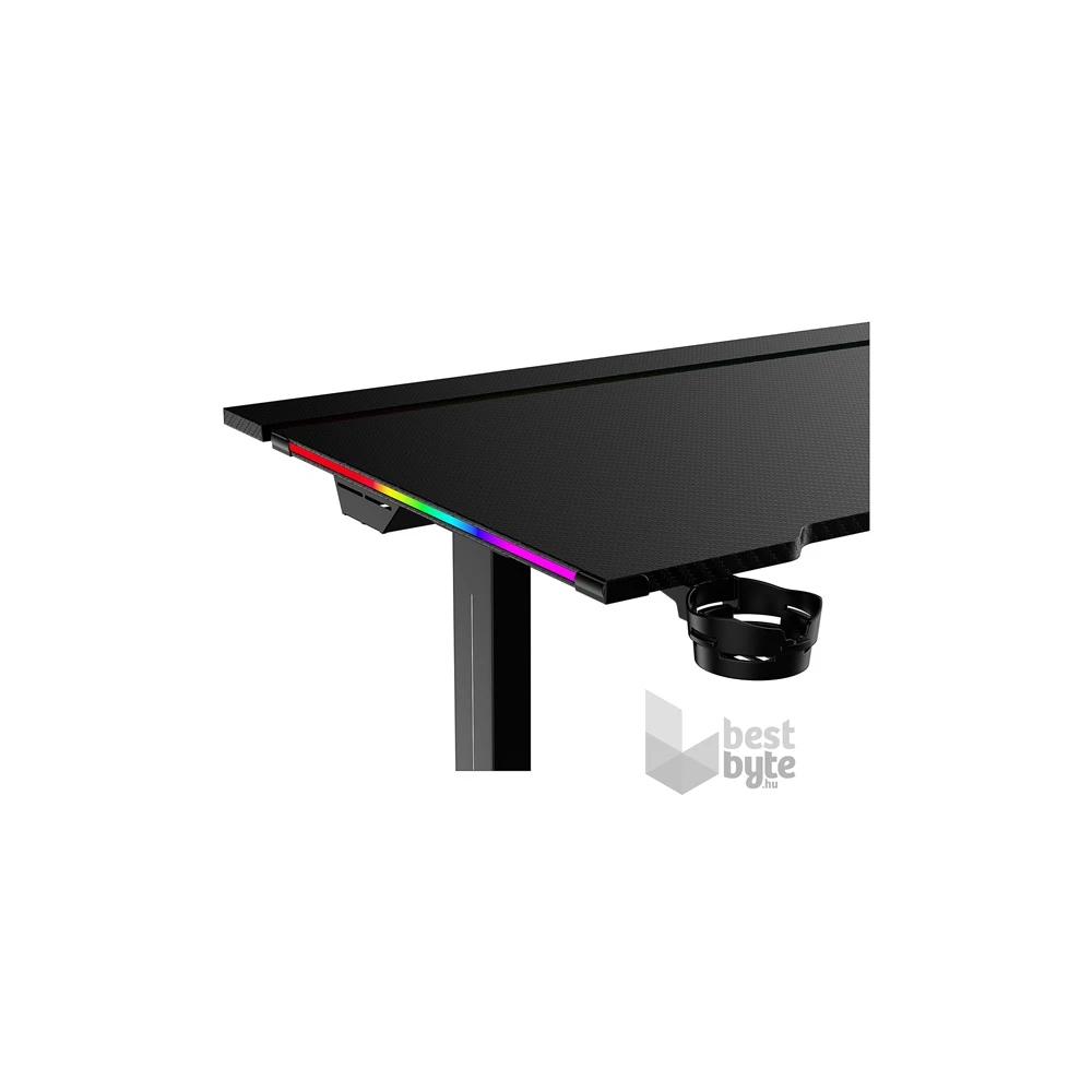 The G-Lab K DESK PLATINIUM (140x75cm, fém, pohár, fejhallgatótartó, motoros magasság áll., RGB) fekete gamer asztal