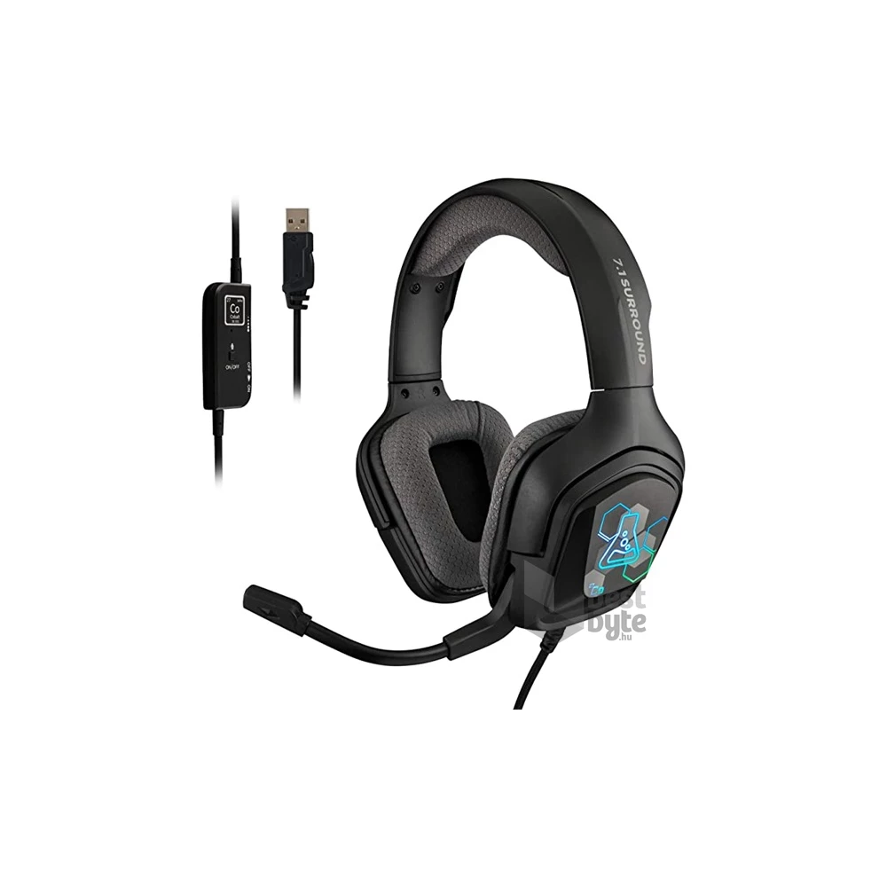 The G-Lab KORP COBALT 7.1 (mikrofon, USB, hangerőszabályzó, nagy-párnás, RGB) fekete headset