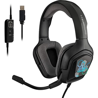 The G-Lab KORP COBALT 7.1 (mikrofon, USB, hangerőszabályzó, nagy-párnás, RGB) fekete headset