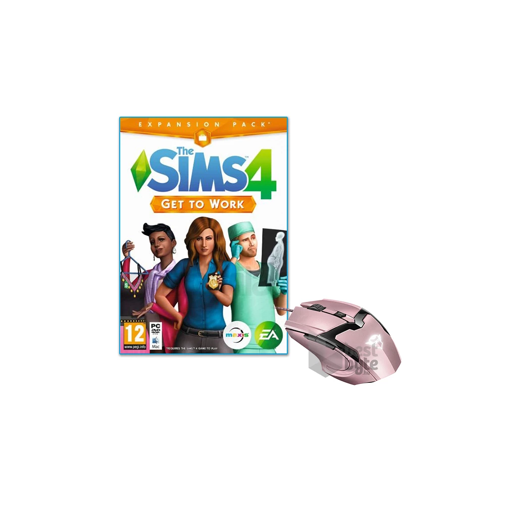 The SIMS 4 Get to Work PC játékszoftver + Trust GXT 101P Gav USB gamer pink egér csomag
