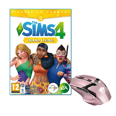 The SIMS 4 Island Living PC játékszoftver + Trust GXT 101P Gav USB gamer pink egér csomag