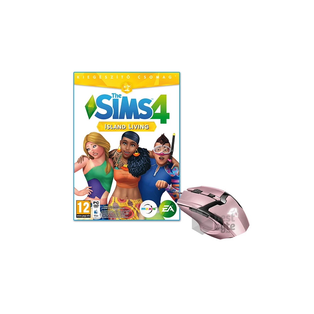 The SIMS 4 Island Living PC játékszoftver + Trust GXT 101P Gav USB gamer pink egér csomag
