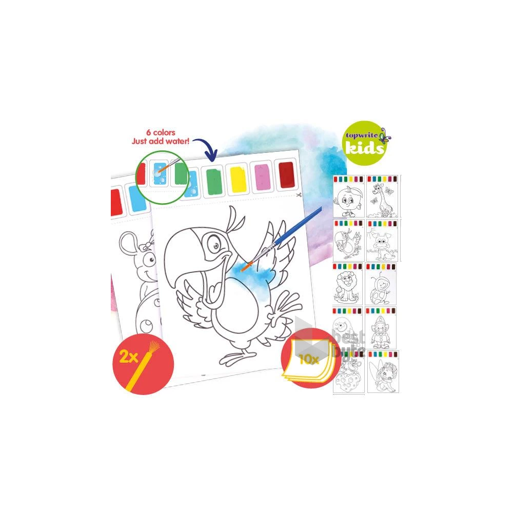 Topwrite Kids 10 darabos 2 ecsetes 6 színű kifestő szett