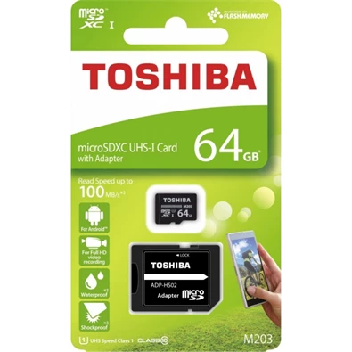 Toshiba M203 64GB SD micro (SDXC Class 10 UHS-I U1) (THN-M203K0640EA) memória kártya adapterrel