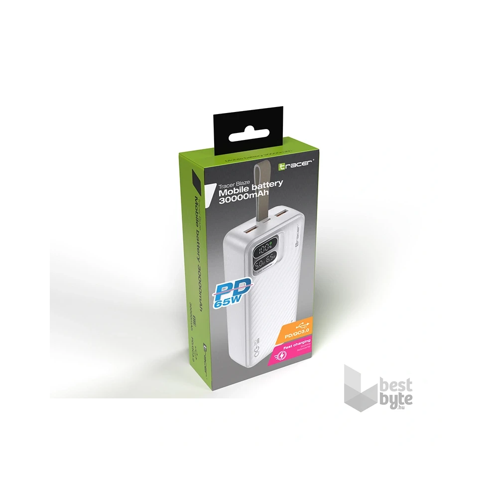 Tracer Blaze 30 000 mAh PD 65W Quick Charge 3.0 fehér hordozható power bank
