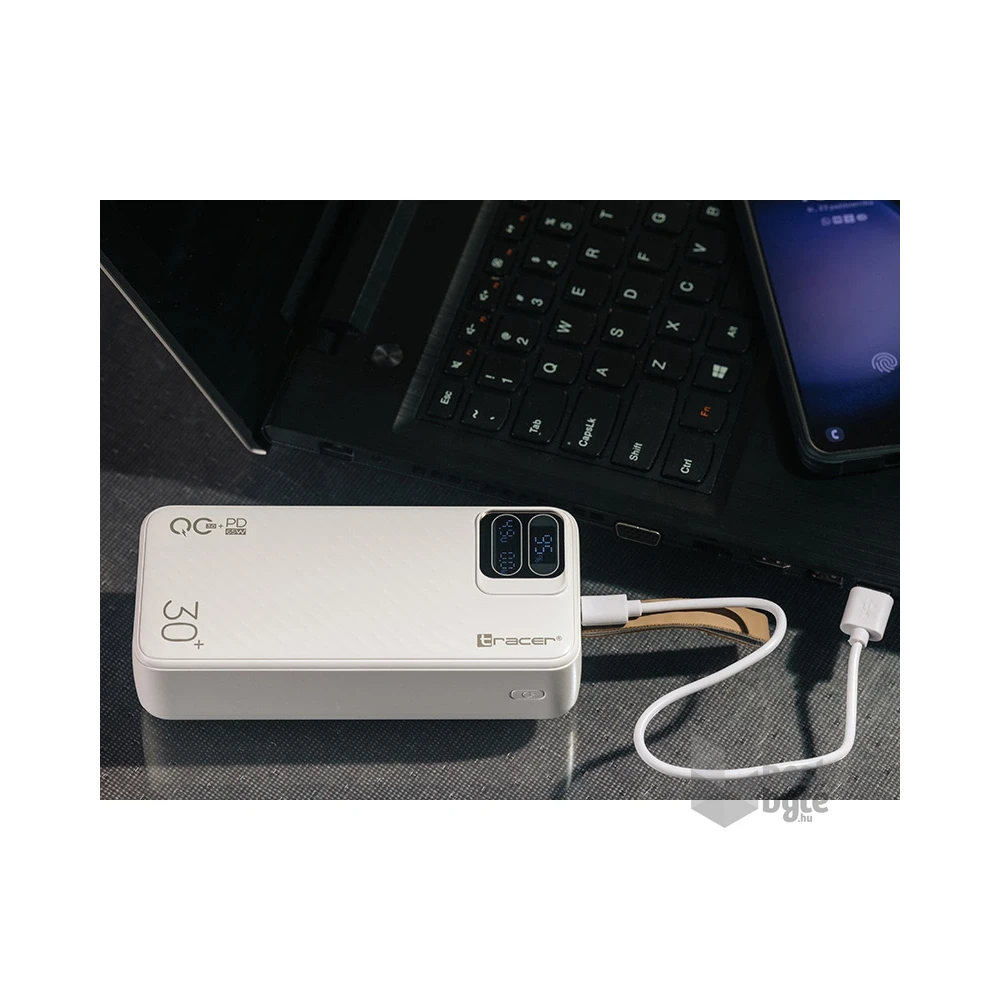 Tracer Blaze 30 000 mAh PD 65W Quick Charge 3.0 fehér hordozható power bank