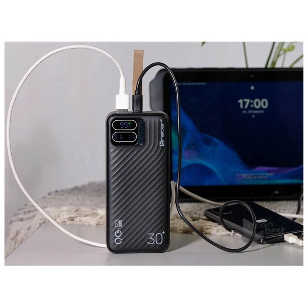 Tracer Blaze 30 000 mAh PD 65W Quick Charge 3.0 fekete hordozható power bank