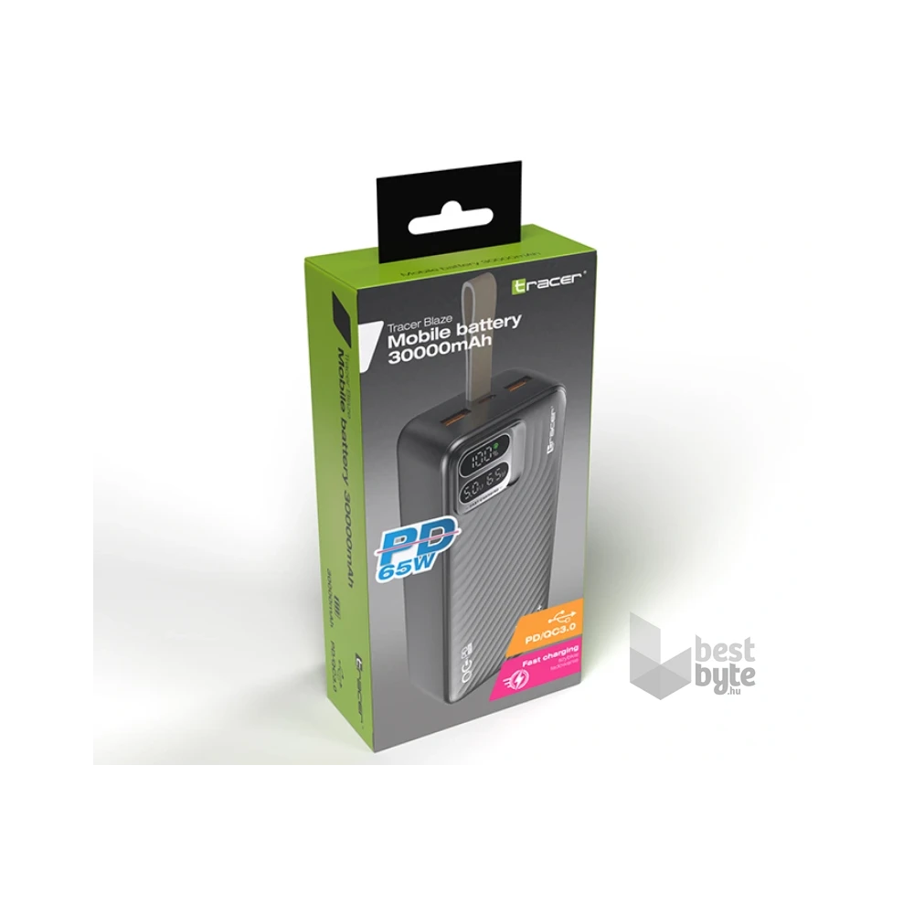 Tracer Blaze 30 000 mAh PD 65W Quick Charge 3.0 fekete hordozható power bank