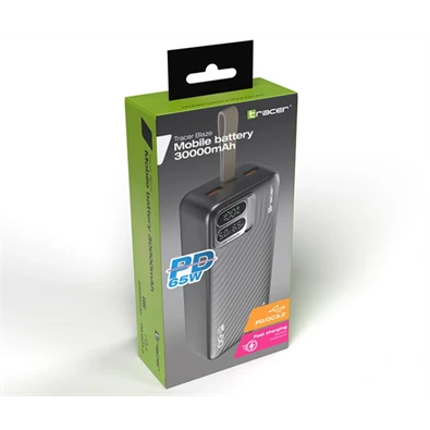 Tracer Blaze 30 000 mAh PD 65W Quick Charge 3.0 fekete hordozható power bank