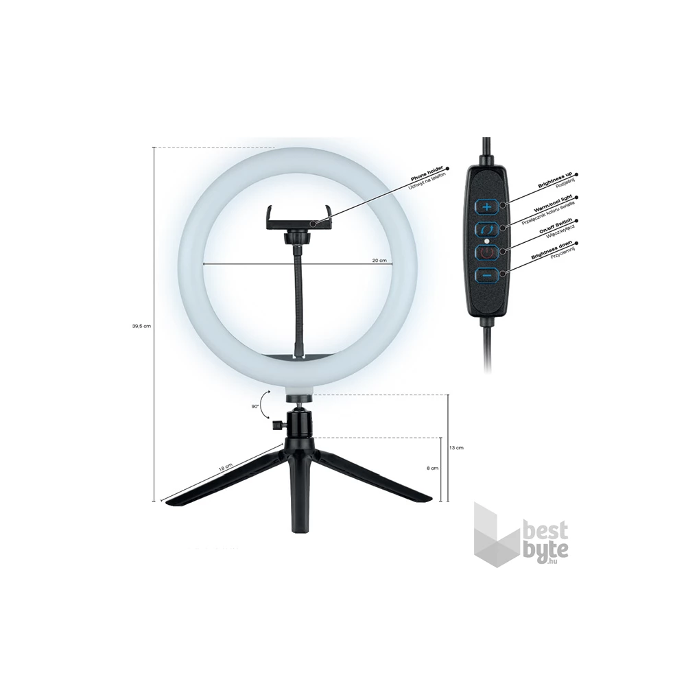 Tracer TRAOSW46747 Ring Light 10 W/26 cm/600-1300 lm/gyűrűs LED lámpa mini állvánnyal