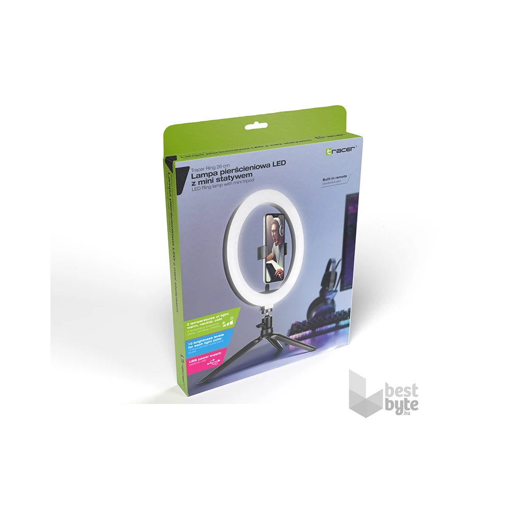 Tracer TRAOSW46747 Ring Light 10 W/26 cm/600-1300 lm/gyűrűs LED lámpa mini állvánnyal
