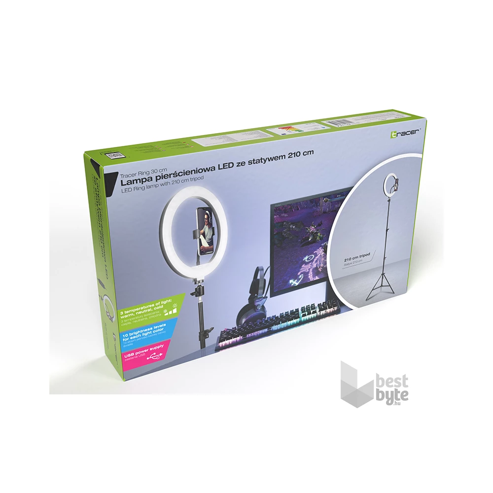 Tracer TRAOSW46745 Ring Light 15 W/30 cm/900-1700 lm/gyűrűs LED lámpa normál állvánnyal