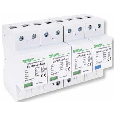 Tracon ESPD1+2+3-25-4P egybeépített T1+T2+T3 AC típusú túlfeszültség levezető