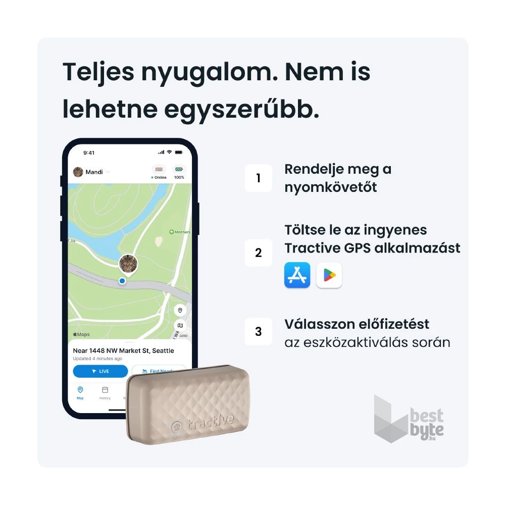 Tractive GPS CAT Mini barna macska GPS nyomkövető és tevékenységfigyelő