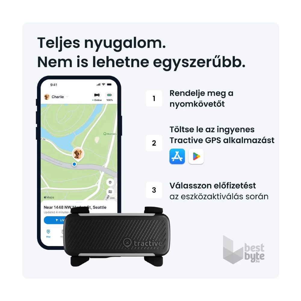 Tractive GPS DOG 6 fekete kutya GPS nyomkövető és tevékenységfigyelő