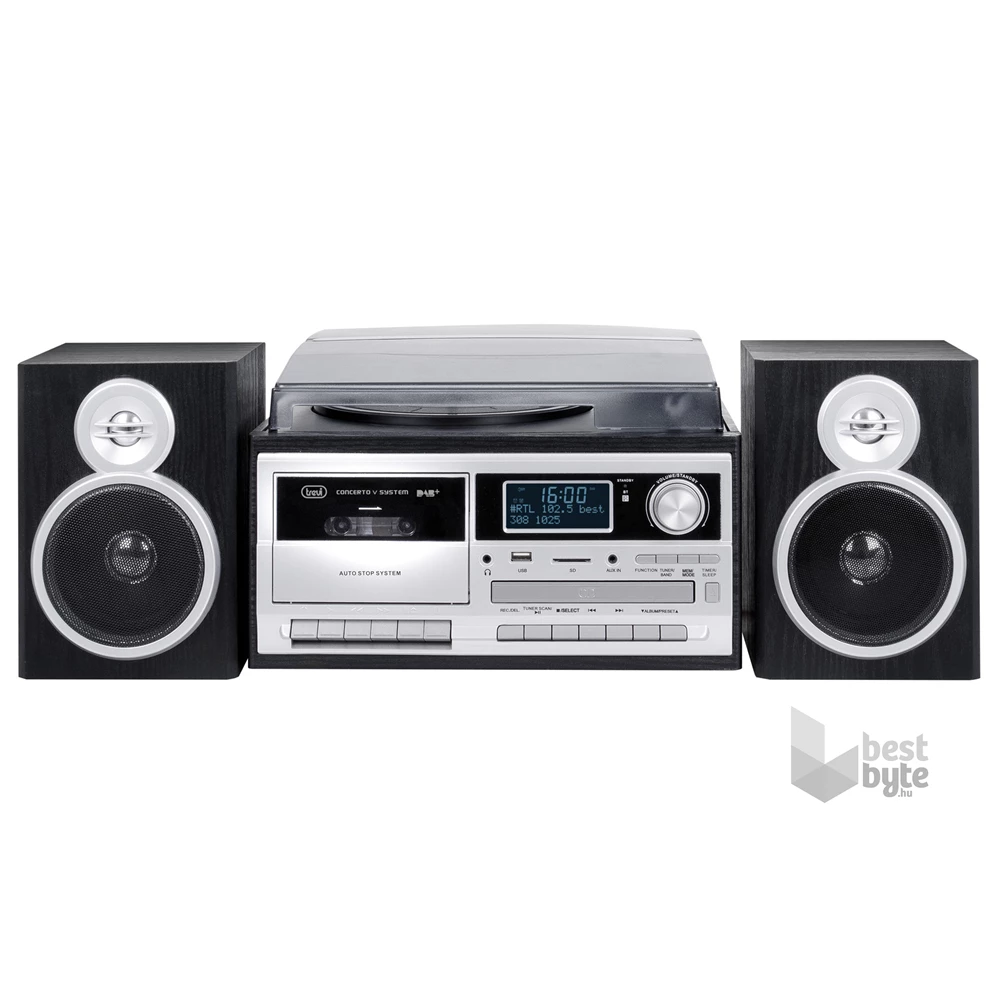 Trevi TT 1072 E sötét fa retro bakelit lemezjátszó/mini hifi rendszer