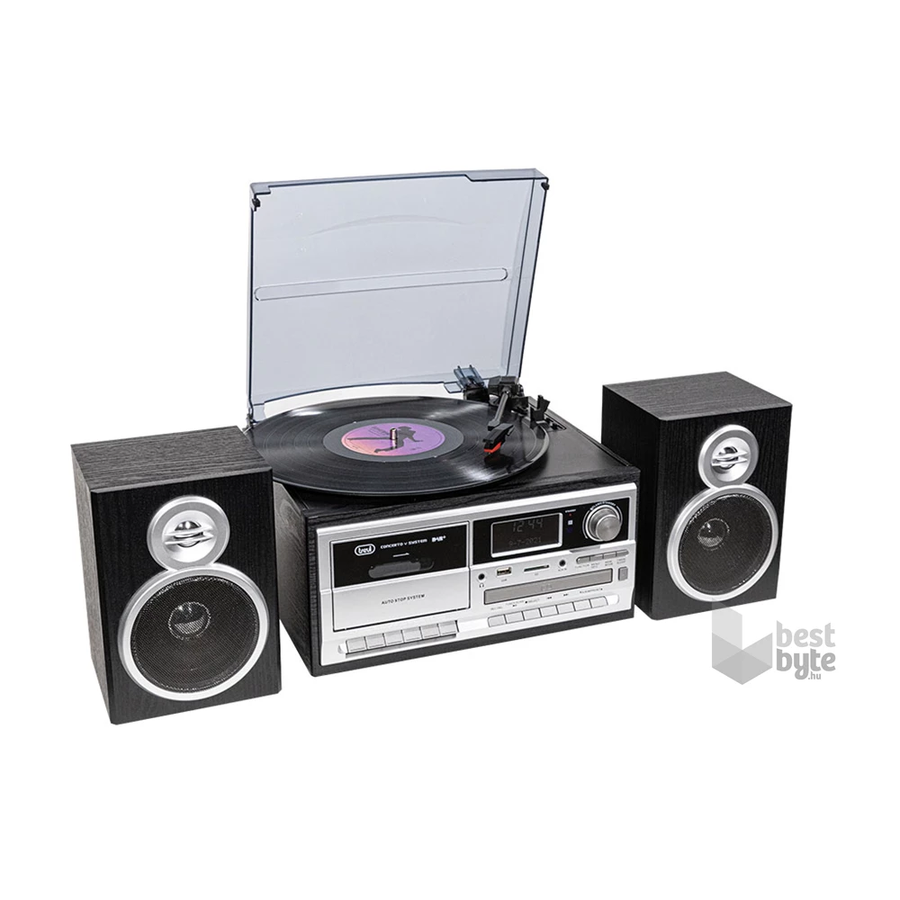 Trevi TT 1072 E sötét fa retro bakelit lemezjátszó/mini hifi rendszer