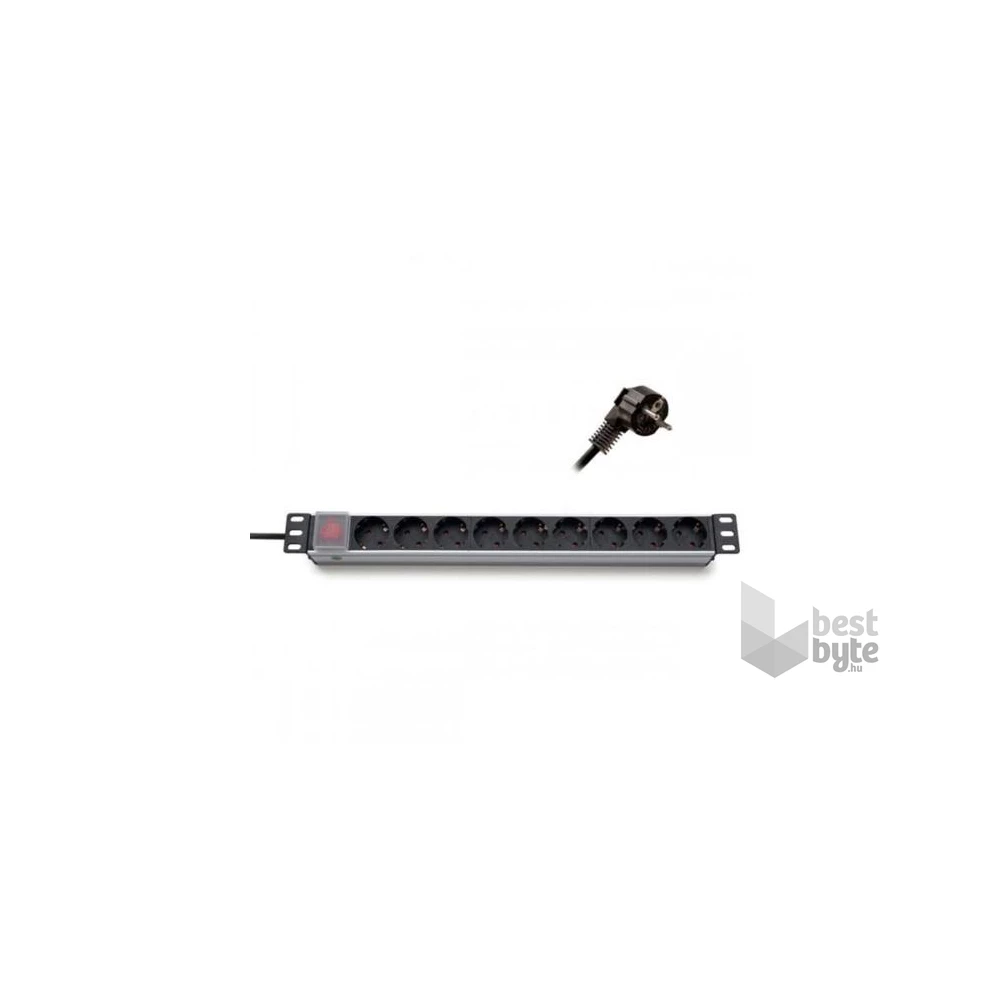 KE-Line 19" elosztópanel 9x250V, kapcsolóval, 1U, 2,3m