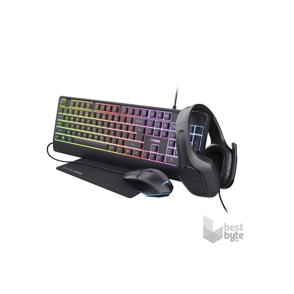 Trust GXT792 Quadrox 4in1 gamer csomag - billentyűzet,egér,egérpad és headset