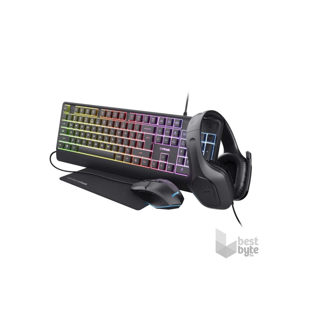 Trust GXT792 Quadrox 4in1 gamer csomag - billentyűzet,egér,egérpad és headset