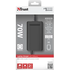 Trust Duo 70W hálózati fekete notebooktöltő 2 USB porttal