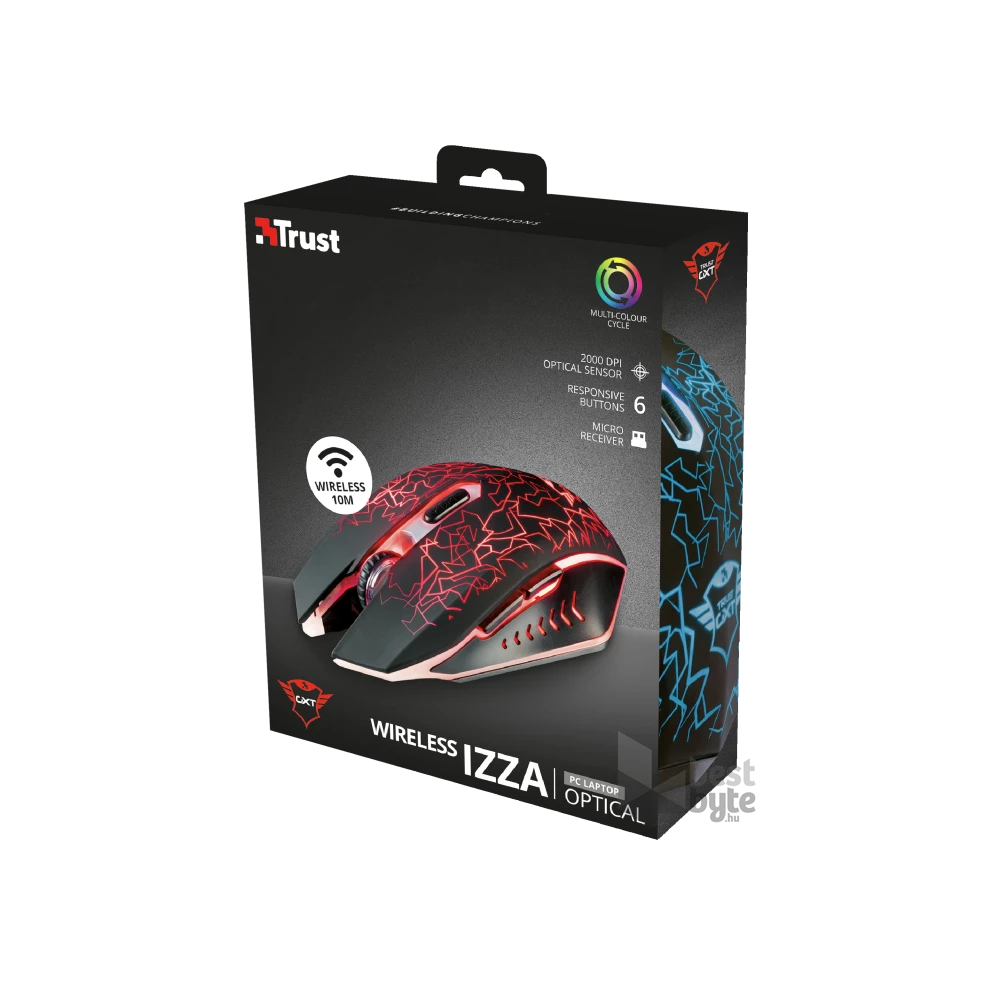 Trust GXT 107 Izza vezeték nélküli fekete gamer egér