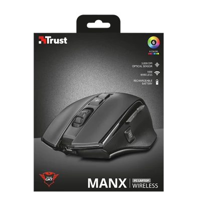 Trust GXT 140 Manx vezeték nélküli fekete gamer egér