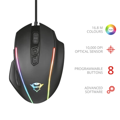 Trust GXT 165 Celox RGB fekete gamer egér