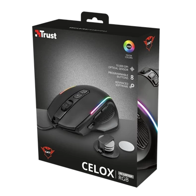 Trust GXT 165 Celox RGB fekete gamer egér