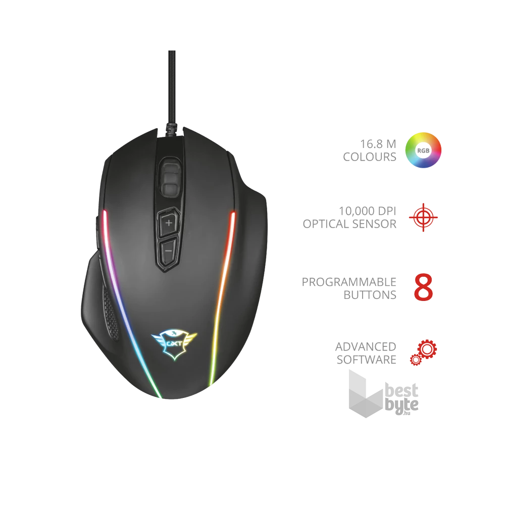 Trust GXT 165 Celox RGB fekete gamer egér