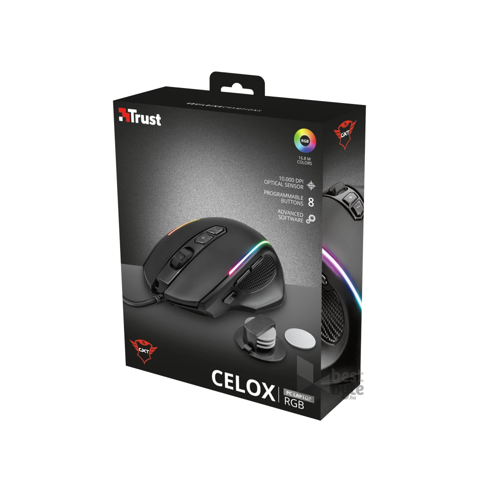 Trust GXT 165 Celox RGB fekete gamer egér